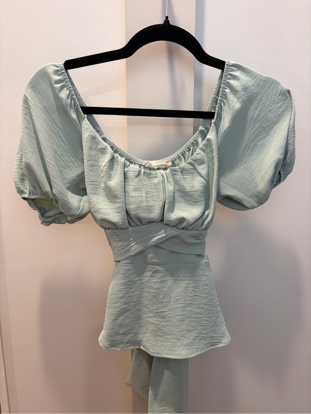 Altar'd State Sage Green Puff Sleeve Peplum Top